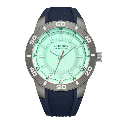 Men's Sporty Three Hand Blue Silicon Strap Watch, 49mm