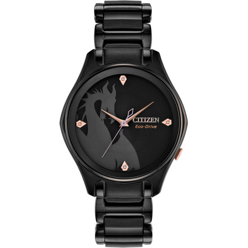 Maleficent Diamond-Accent Black Stainless Steel Bracelet Watch 34mm