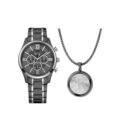 Men's Analog, Three-Hand Quartz Shiny Two Tone Bracelet Watch 43mm Gift Set