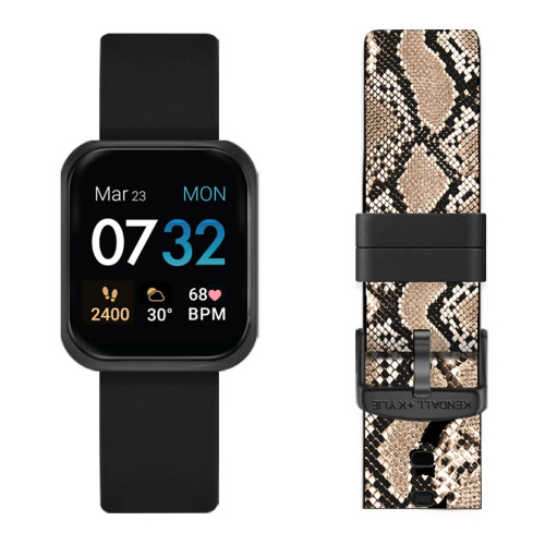 Women's Black and Python Print Straps Smart Watch Set 36mm