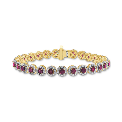 Ruby (4 ct. t.w.) & Diamond (3 ct. t.w.) Halo Link Bracelet in 14k Gold (Also in Emerald)