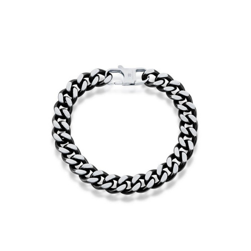 Mens Stainless Steel Cuban Chain Bracelet - Brushed & Black IP Plated