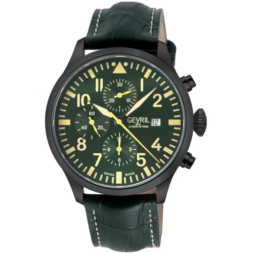 Men's Vaughn Swiss Automatic Green Italian Leather Strap Watch 44mm