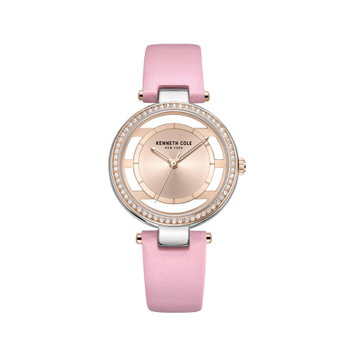 Women's Transparency Pink Genuine Leather Strap Watch 34mm