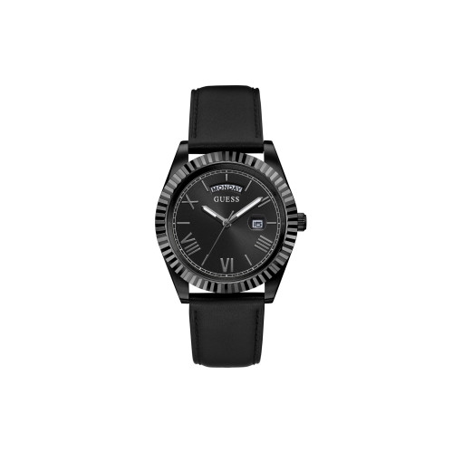 Men's Black Leather Strap Day-Date Watch 42mm