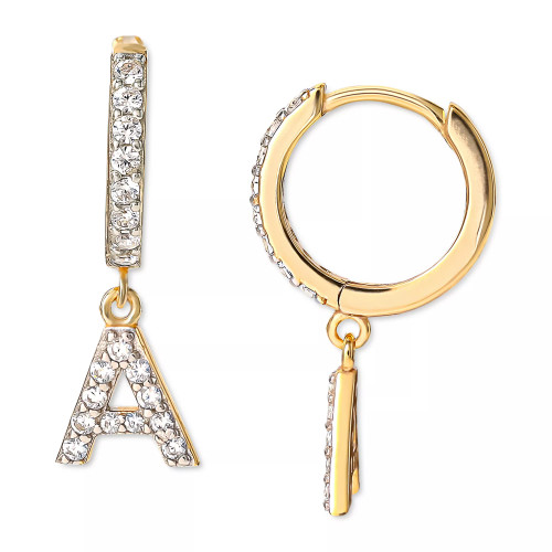 Cubic Zirconia Initial Dangle Hoop Earrings in 18k Gold-Plated Sterling Silver, Created for Macy's
