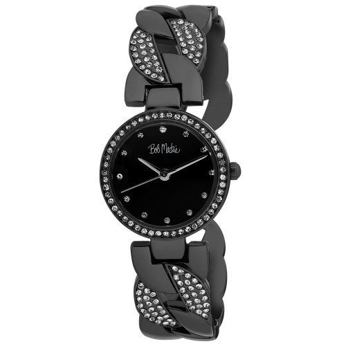 Unisex Interwoven Crystal Black Alloy Bangle Watch 26mm