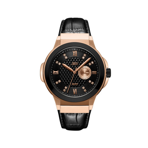 Men's Saxon Diamond (1/6 ct. t.w.) Watch in 18k Two Tone Rose Gold-plated Black Stainless Steel Watch 48mm
