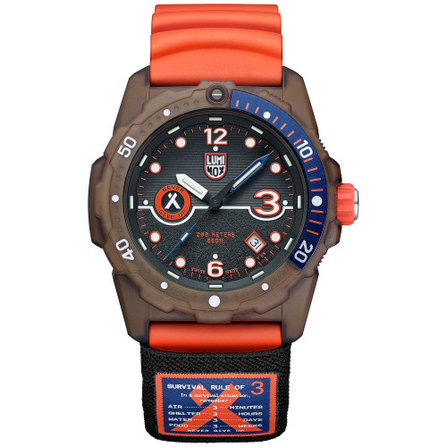 Men's Swiss Bear Grylls x TIDE Recycled Ocean Material Rule of 3 Sea Series Orange Rubber Strap Watch 42mm