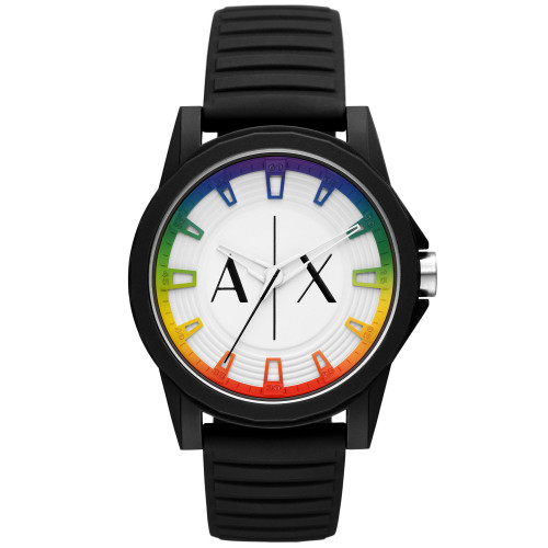 Men's Three-Hand Quartz Black Silicone Watch 44mm
