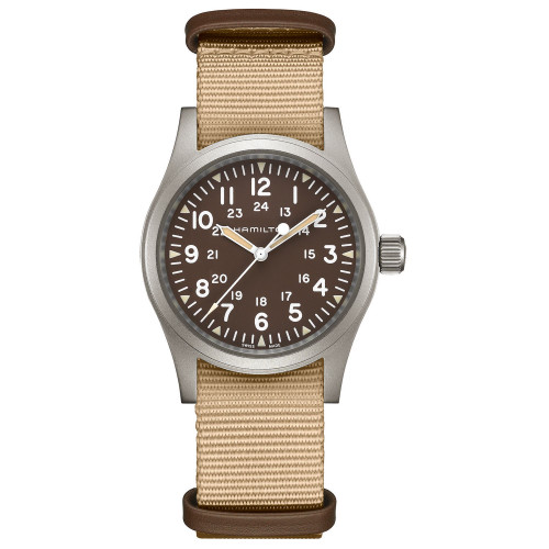 Unisex Swiss Mechanical Khaki Field Beige Fabric Strap Watch 38mm