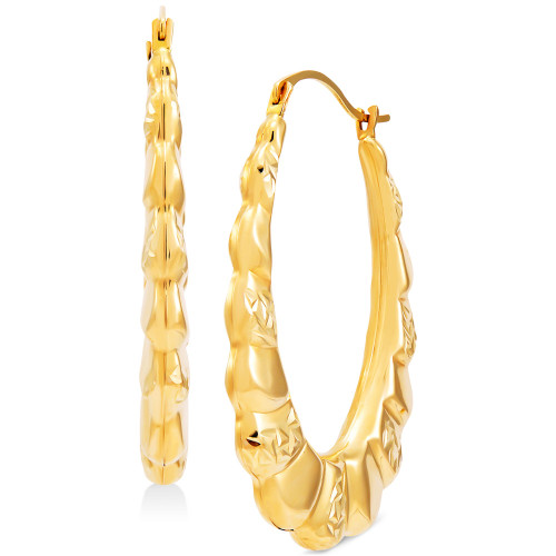 Scalloped Oval Hoop Earrings in 14k Gold