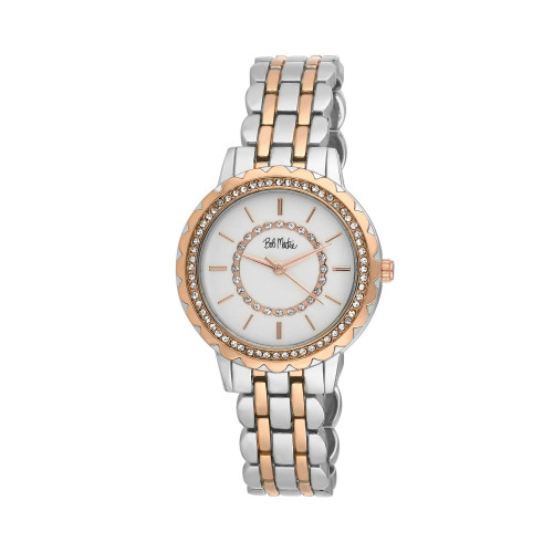 Unisex Crystal Dial Scallop Bezel Two Tone Base Metal Bracelet Watch 36mm
