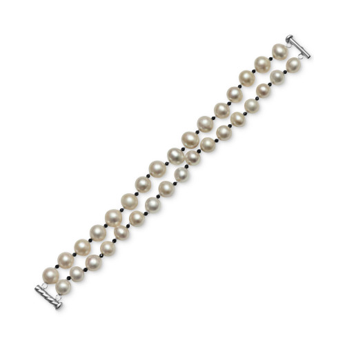 Cultured Freshwater Pearl (9mm) & Black Spinel (3-1/10 ct. t.w.) Double Strand Statement Bracelet