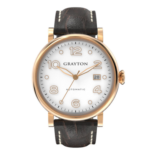 Men's Classic Collection Brown Crocodile-Embossed Leather Strap Watch 44mm