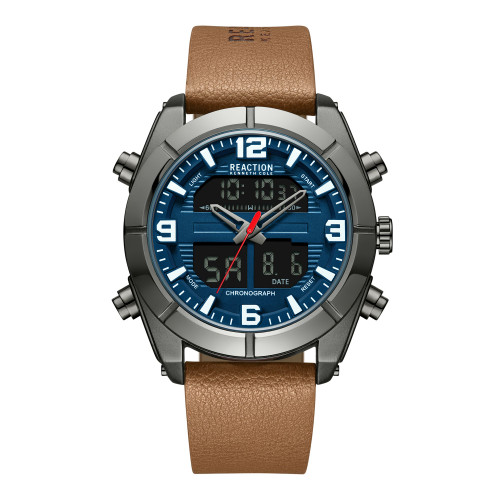 Men's Ana-digi Tan Synthetic Leather Strap Watch, 46mm