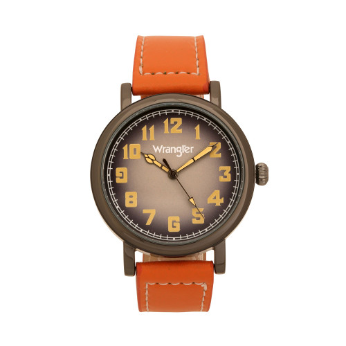 Men's Watch, 50MM Antique Grey Case with Charcoal Dial, White Arabic Numerals, with White Hands, Tan Strap with White Stitching, Over Sized Crown