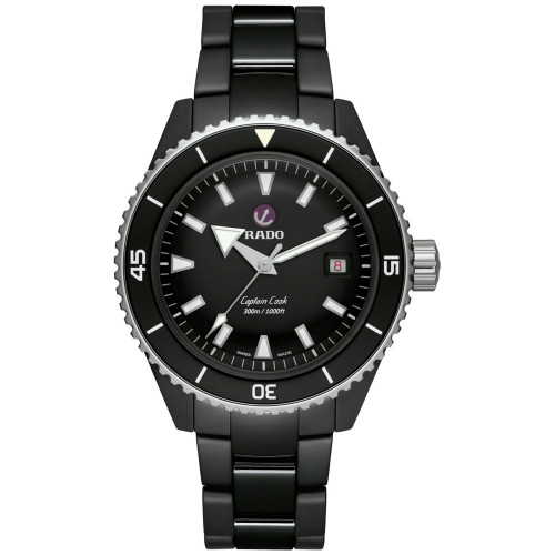 Men's Swiss Automatic Captain Cook Diver Black Ceramic Bracelet Watch 43mm