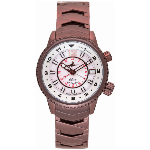 Women's Elise Swiss Tri-Time Bronze Ion-Plated Stainless Steel Bracelet Watch 33mm