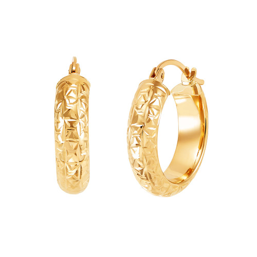 Polished and Diamond Cut Tube Hoop Earrings in 14K Yellow Gold, 20mm