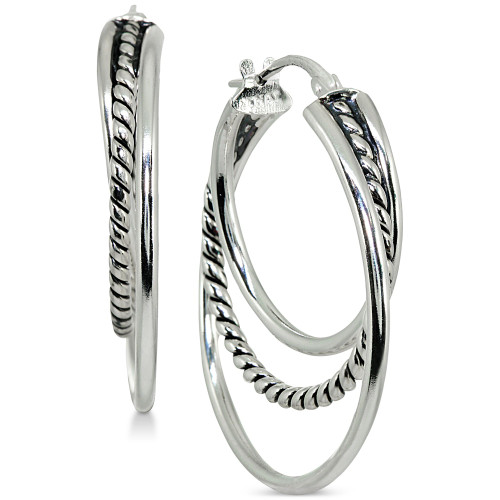 Small Textured Triple Hoop Earrings in Sterling Silver, 1", Created for Macy's