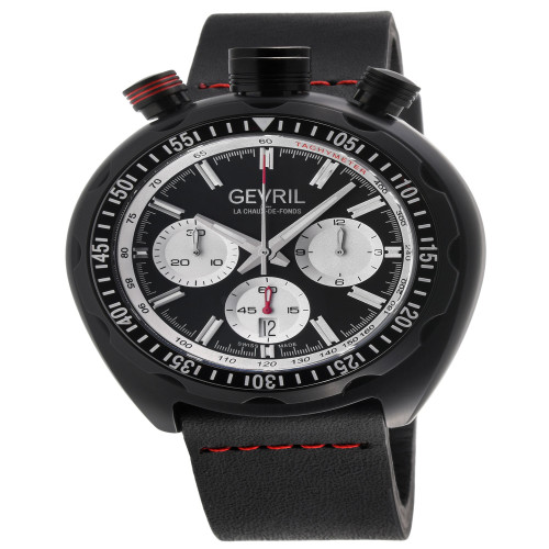 Men's Canal Street Chrono Swiss Automatic Italian Black Leather Strap Watch 48mm
