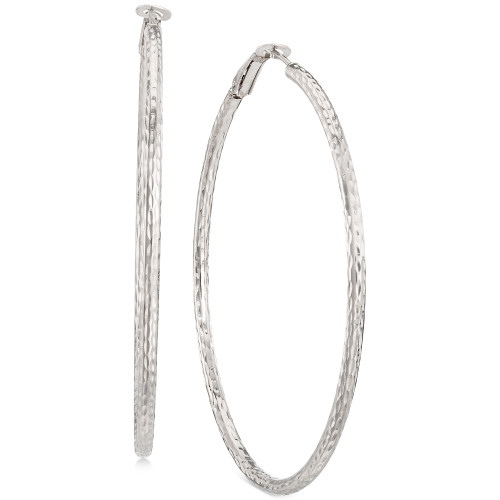 Textured Omega Hoop Earrings in Sterling Silver