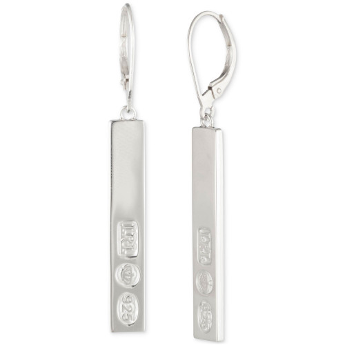 Logo Crest Vertical Bar Drop Earrings in Sterling Silver