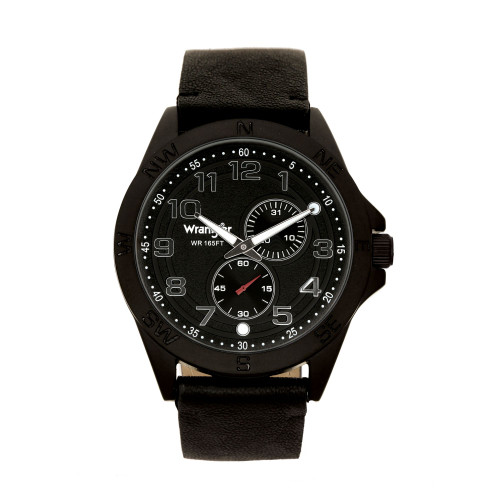 Men's Black Faux Leather Strap Watch, 48MM
