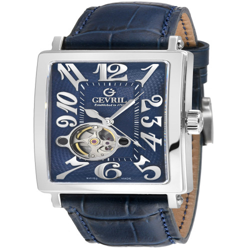 Men's Avenue of Americas Intravedere Swiss Automatic Italian Blue Leather Strap Watch 44mm