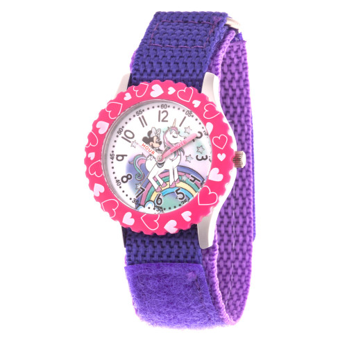Girl's Disney Minnie Mouse Purple Stainless Steel Time Teacher Strap Watch 32mm