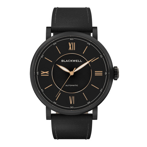 Black Dial with Black Plated Steel and Black Leather Watch 44 mm