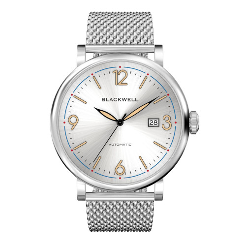 Sunray White Dial with Silver Tone Steel and Silver Tone Steel Mesh Watch 44 mm