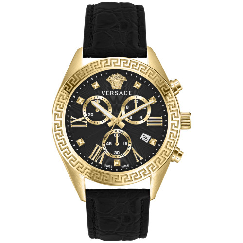 Women's Chronograph Greca Black Leather Strap Watch 40mm