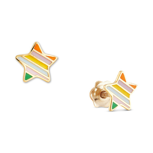 Children's Striped Enamel Star Stud Earrings in 14k Gold