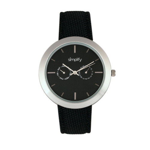 Quartz The 6100 Black Dial, Canvas-Overlaid Black Polyurethane Strap Watch 43mm