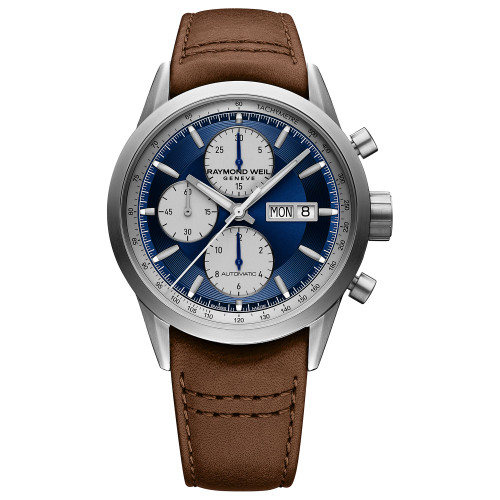 Men's Swiss Automatic Chronograph Freelancer Brown Calf Leather Strap Watch 42mm