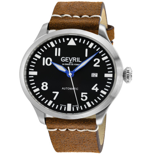 Men's Vaughn Swiss Automatic Italian Rust Brown Leather Strap Watch 44mm