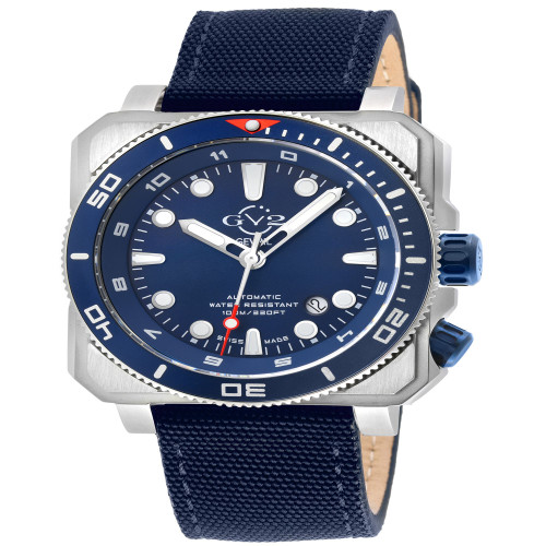 Men's Xo Submarine Swiss Automatic Blue Canvas Strap Watch 44mm