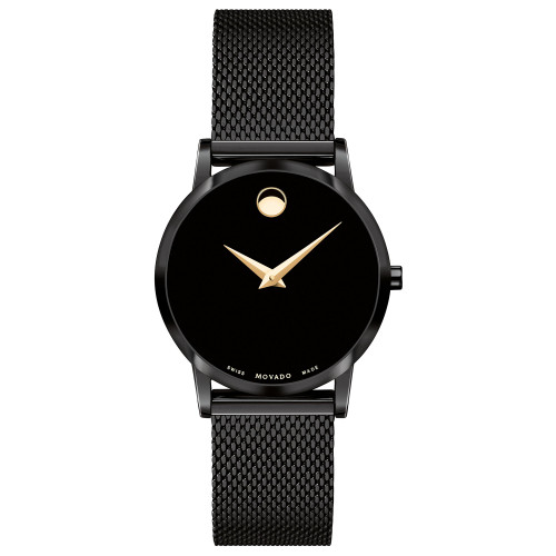 Women's Swiss Museum Classic Black PVD Steel Mesh Bracelet Watch 28mm