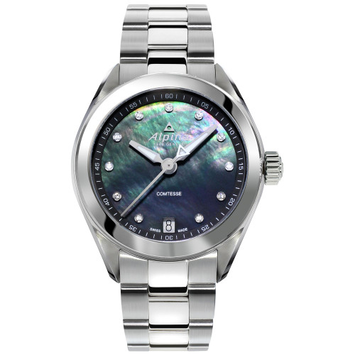 Women's Swiss Comtesse Diamond-Accent Stainless Steel Bracelet Watch 34mm