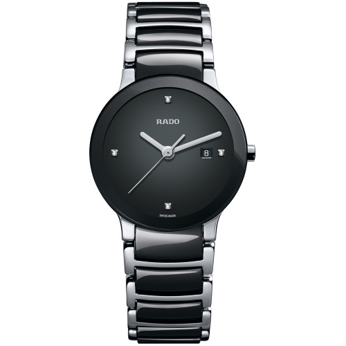 Watch, Women's Swiss Centrix Diamond Accent Stainless Steel and Black Ceramic Bracelet 28mm R30935712