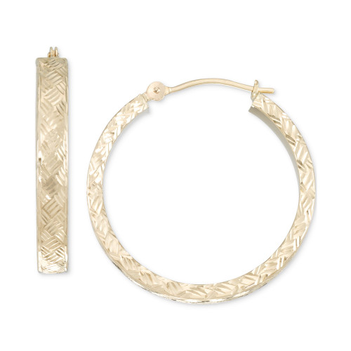 Diamond Cut Round Hoop Earrings in 10k Yellow Gold, 7/8"