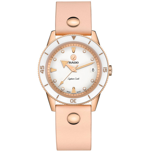 Women's Swiss Automatic Captain Cook Diamond (1/20 ct. t.w.) Pink Leather Wrap Strap Watch 37mm