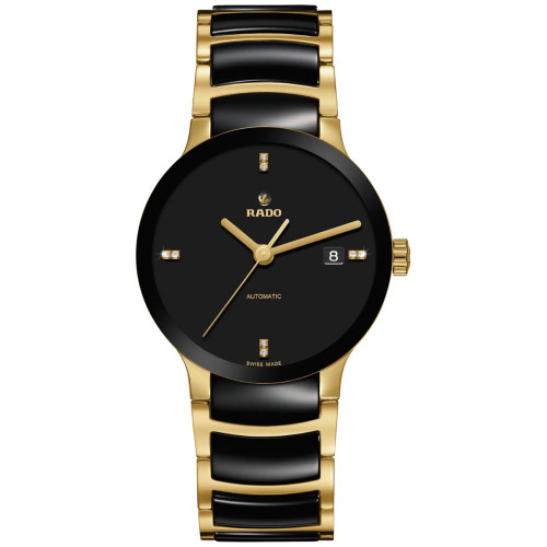 Women's Swiss Automatic Centrix Diamond Accent Black Ceramic & Gold-Tone Stainless Steel Bracelet Watch 38mm