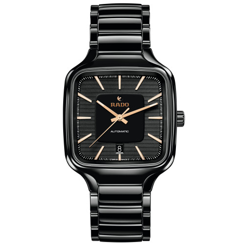 Unisex Swiss Automatic True Square Black High-Tech Ceramic Bracelet Watch 38mm