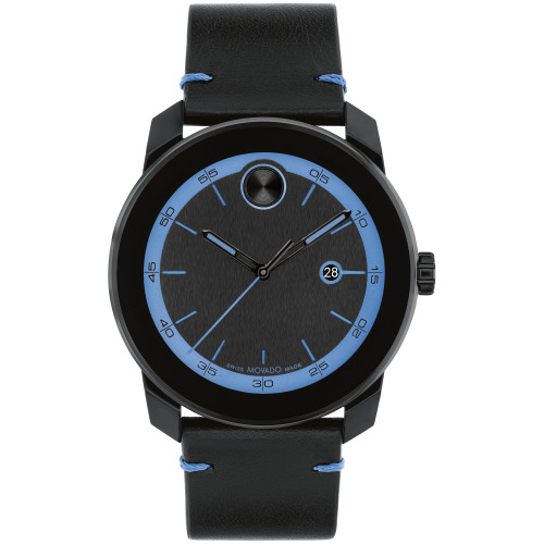 Men's Bold Tr90 Swiss Quartz Black Leather Watch 42mm