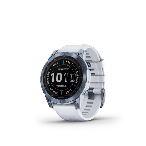 Unisex Fenix 7 Sapphire Solar Mineral Blue Diamond like Carbon Titanium with Whitestone Silicone Band Smart Watch 47mm