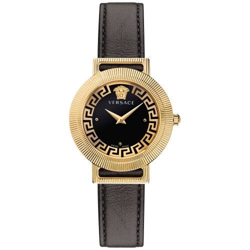 Women's Swiss Greca Chic Black Leather Strap Watch 36mm