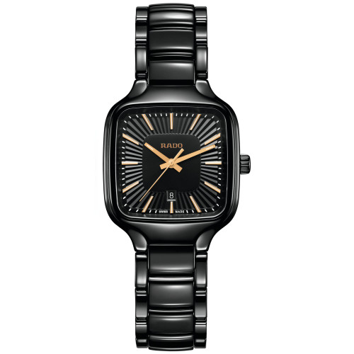 Women's Swiss True Square Black High-Tech Ceramic Bracelet Watch 29mm
